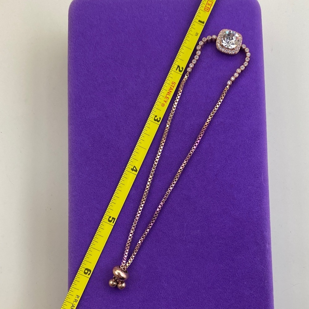 💛 14k Rose Gold Genuine Crystal Tennis Bolo Bracelet | Dainty Luxe Sparkle - Picture 8 of 8